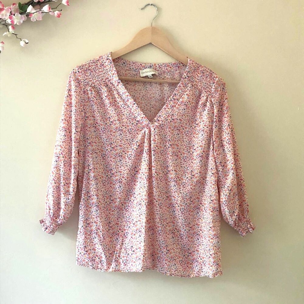 Cynthia Rowley Shirt Floral Smock Pink Size M